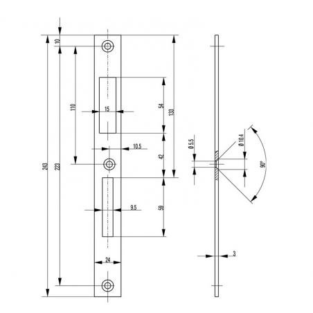 BKS Flach-Schliessblech S4910023 Rohrramenschlösser DIN UNI