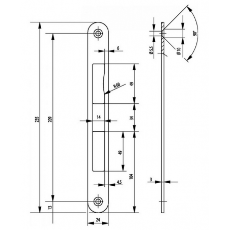 BKS Flachschließblech B9000 0320  Edelstahl abgerundet