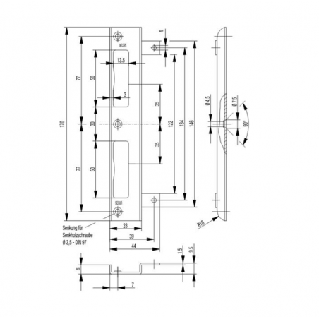 BKS Winkel Schließblech 2808 Stahl Nickel Silber für Falztüren
