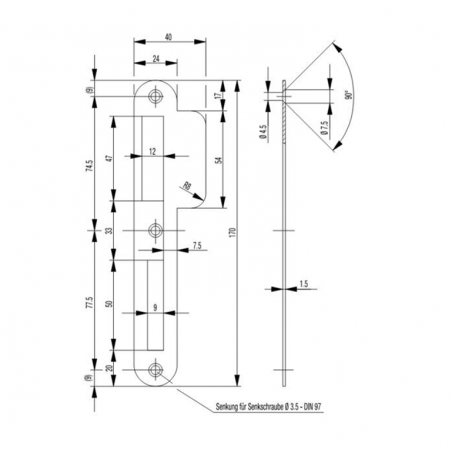 BKS Winkel Schließblech S407 für Zimmertüren DIN R/L