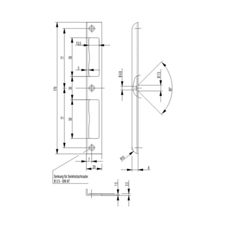 BKS Winkel Schließblech S411 für Zimmertüren