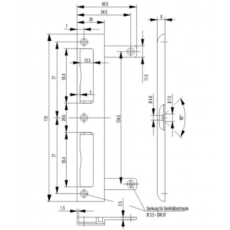 BKS Winkel U-Schließblech für Zimmertüren 0215 / 0415