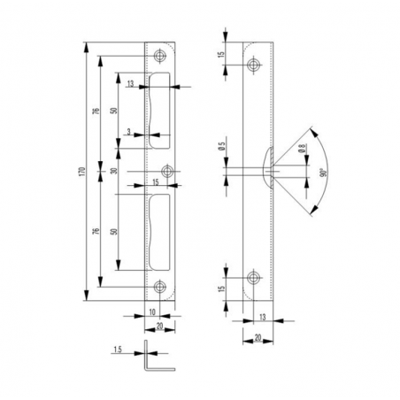 BKS Winkel Schließblech B9000 für Zimmertüren