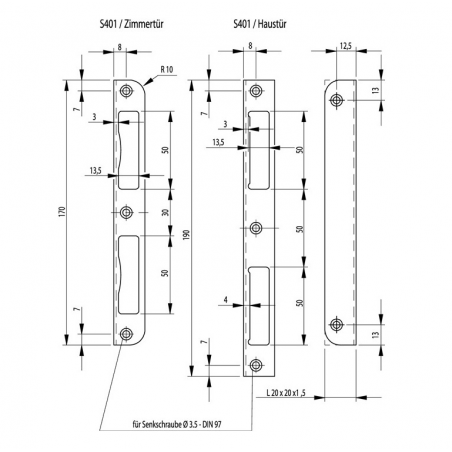 BKS Winkel Schließblech S401 für Zimmertüren