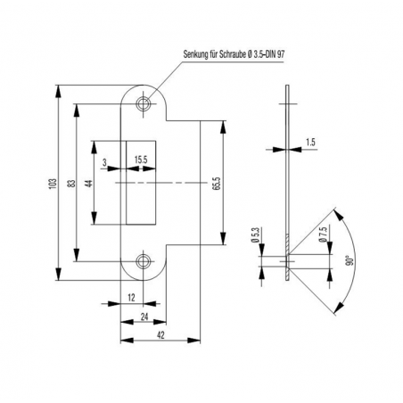 BKS Lappen Schließblech S403 eckig für Einsteckschloss 0216