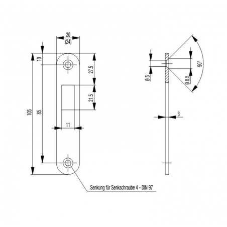 BKS Flach Schließblech S413 für Schlösser 0375