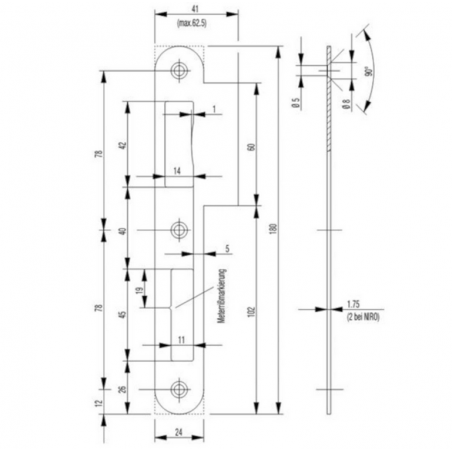 BKS Lappen Schließblech B9000  DIN links / rechts  für Stumpftüren