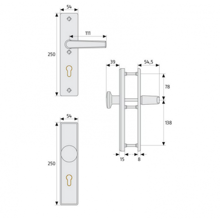 ABUS HLS214 in F1 Schutzbeschlag Drücker/Drücker Hauseingangstüren