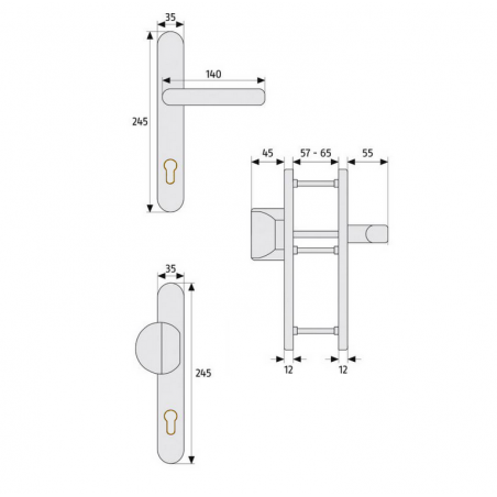 ABUS SRG92 Schmalrahmenbeschlag  weiss Wechselgarnitur Hauseingangstüren