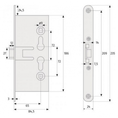 ABUS EFS65 robustes Einsteckschloss für Feuerschutztüren